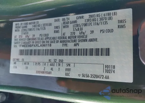 2024 Ford Bronco Badlands из США, поврежденный, VIN 1FMEE9BPXRLA96118